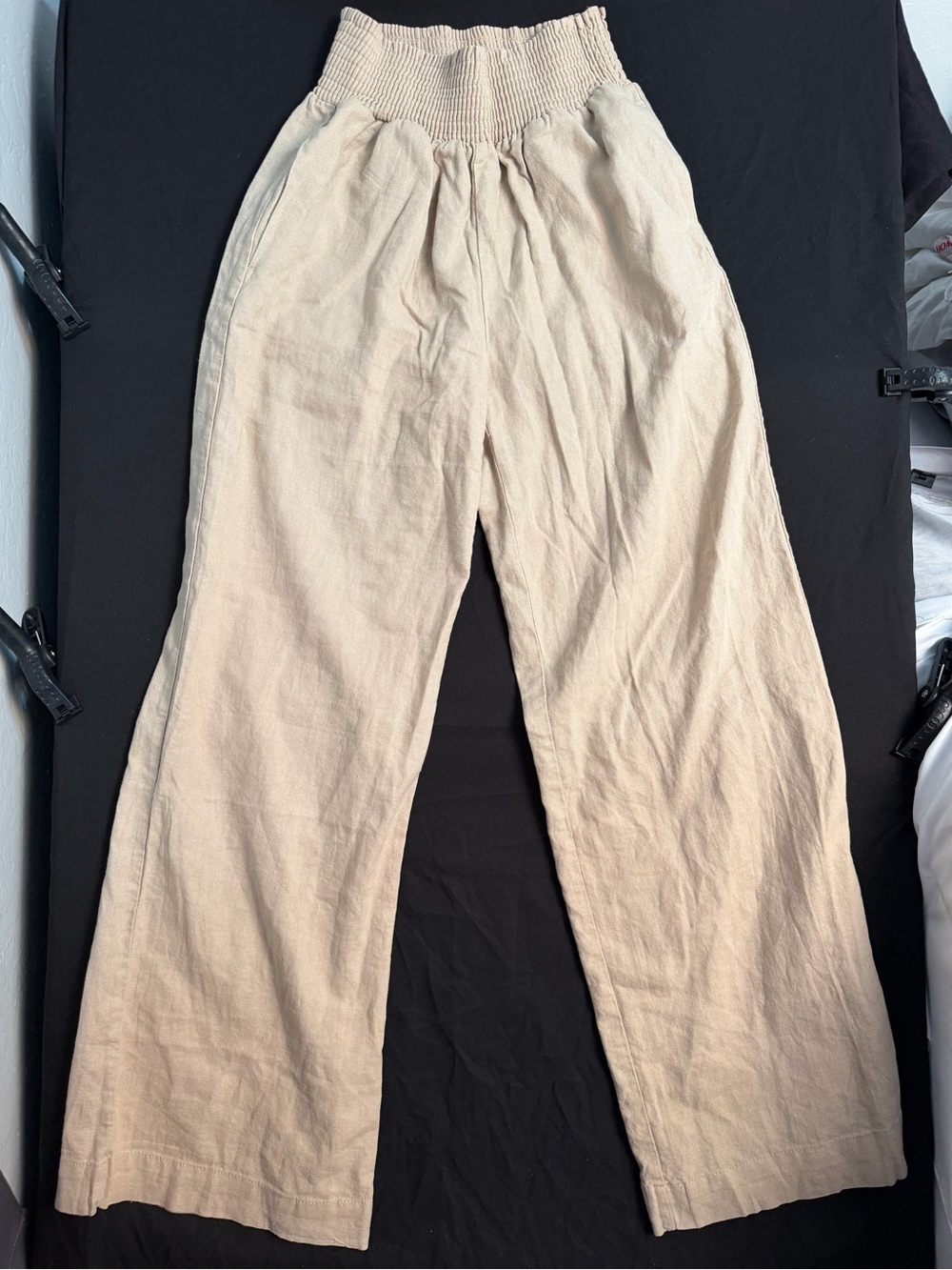 Love Tree Cream Wide-Leg Smocked Waist Linen Trousers